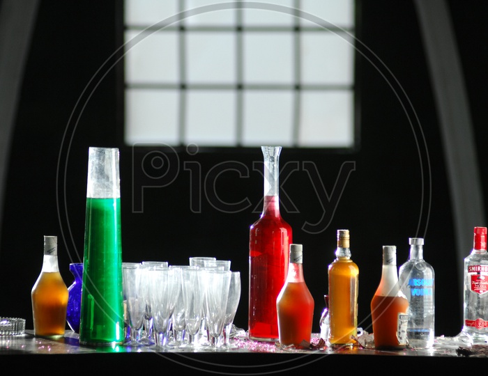 Liquor Bottles on  a table