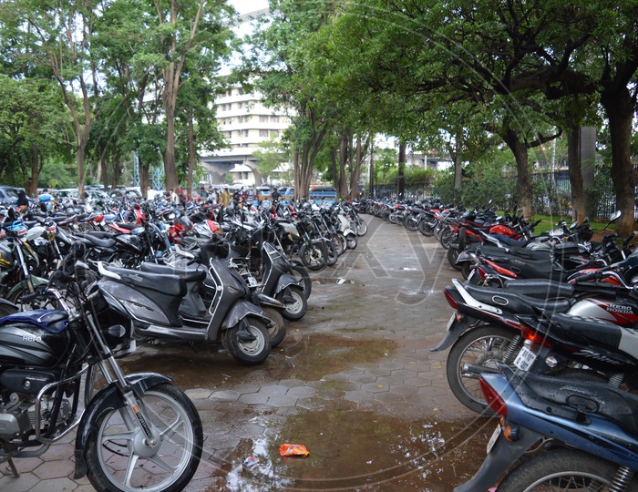bikes parked in the parking