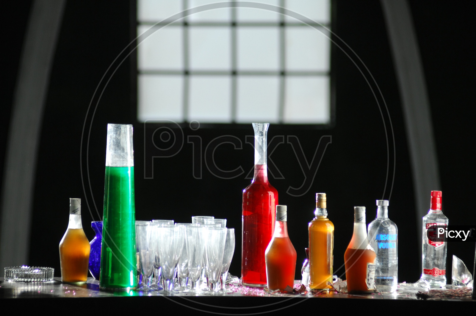 Liquor Bottles on  a table