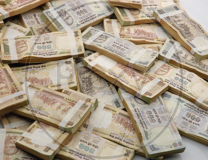 Indian Old Currency Notes Bundles Closeup Shot
