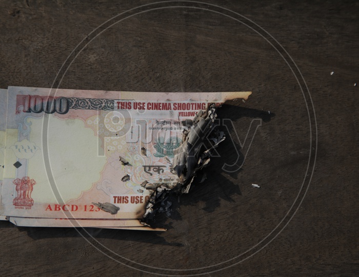 Photograph of burned dummy cash, Duplicate cash