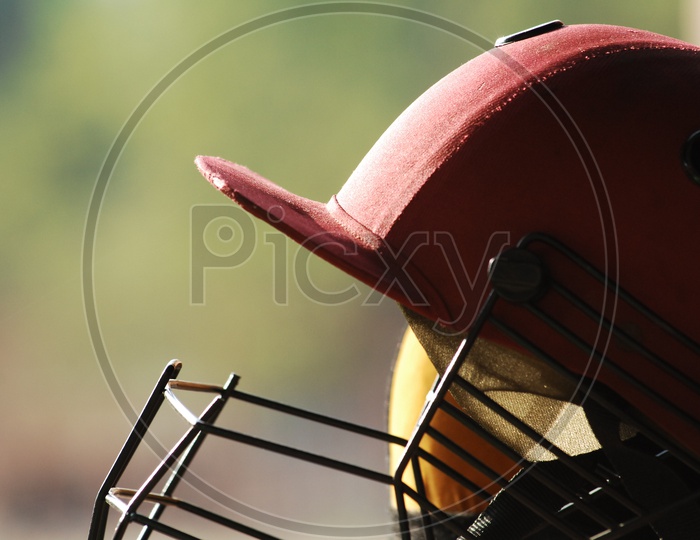 Close up shot of Cricket Helmet with blurred background