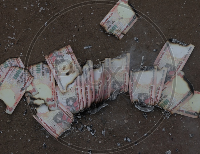 Burnt Remains  Of a Indian Currency Notes