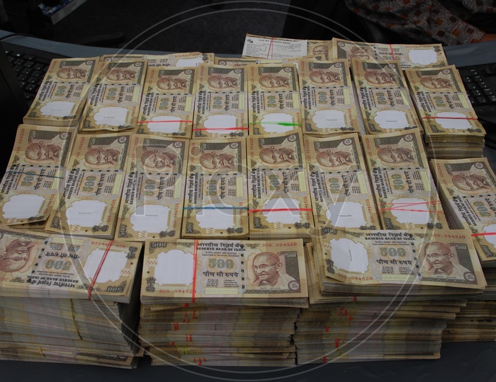 Indian Old Currency Bundles In a Office Work Space Closeup Shots