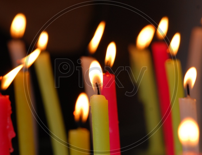 Lite colorful wax candles