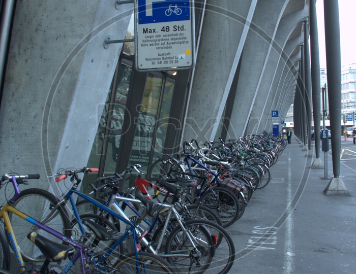 cycles parked in the parking