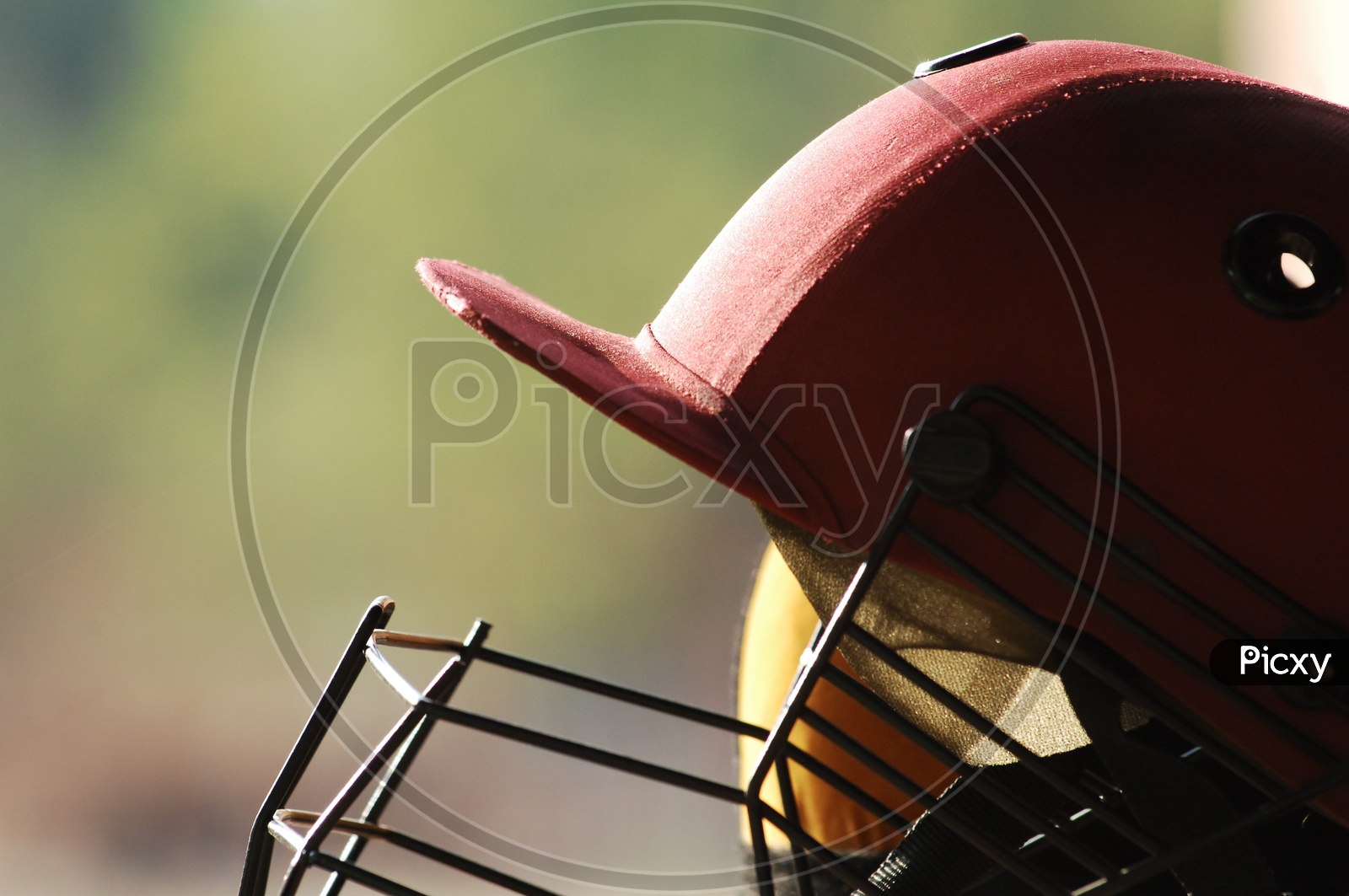 Close up shot of Cricket Helmet with blurred background