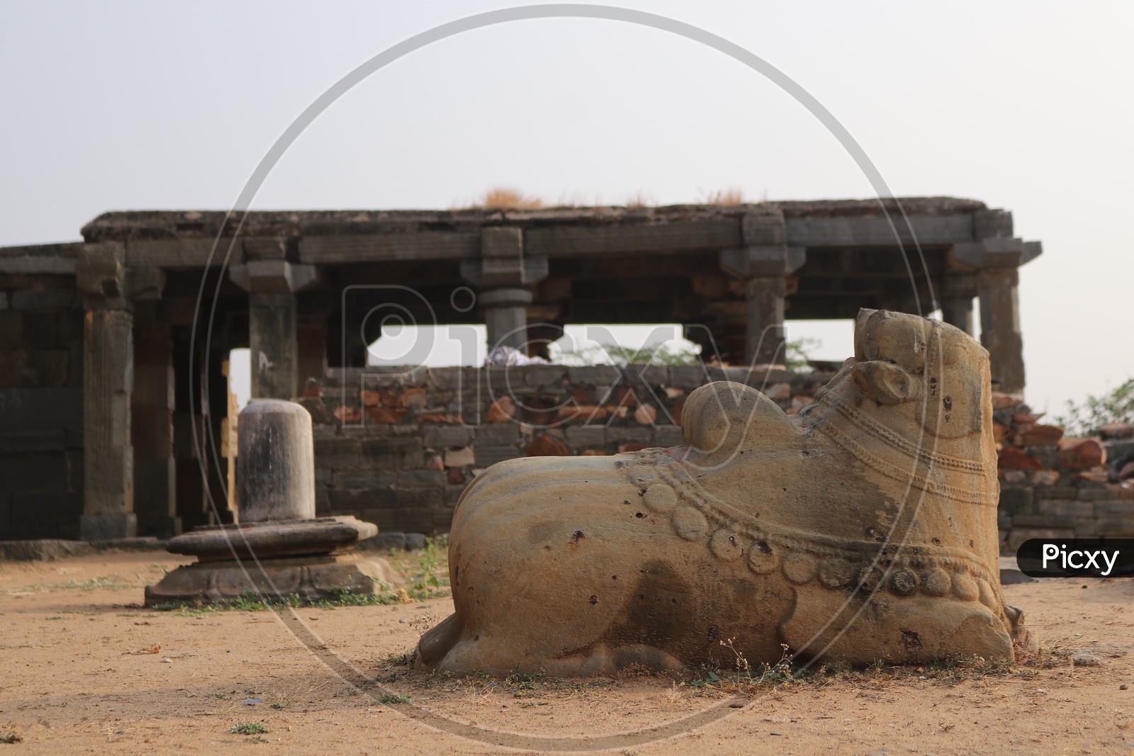 Ancient ruins of Nandi Statue in the temple
