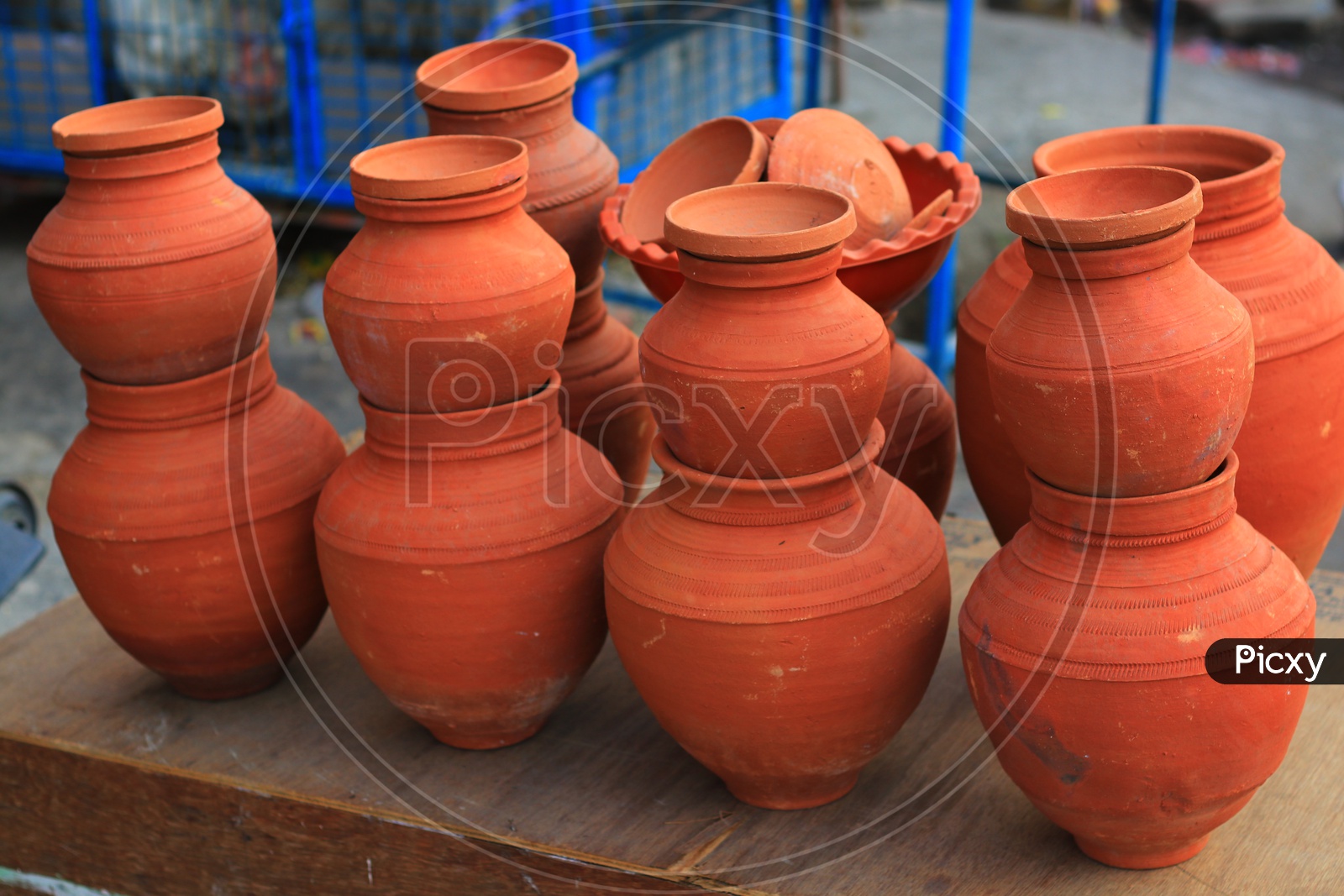 Earthen Pots lined up for sale