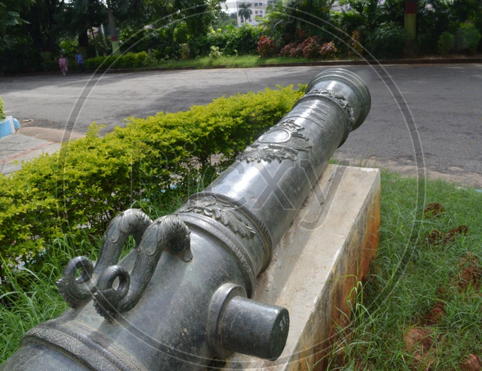 Bronze cannon in the lawn