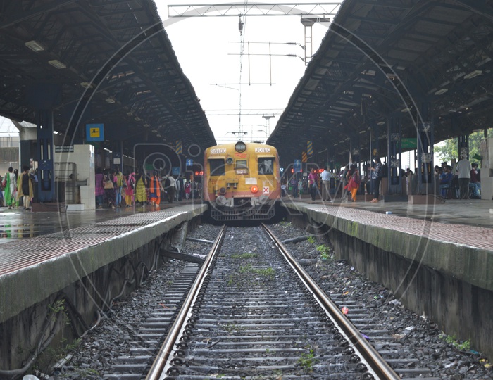 Mumbai local train in a railway station