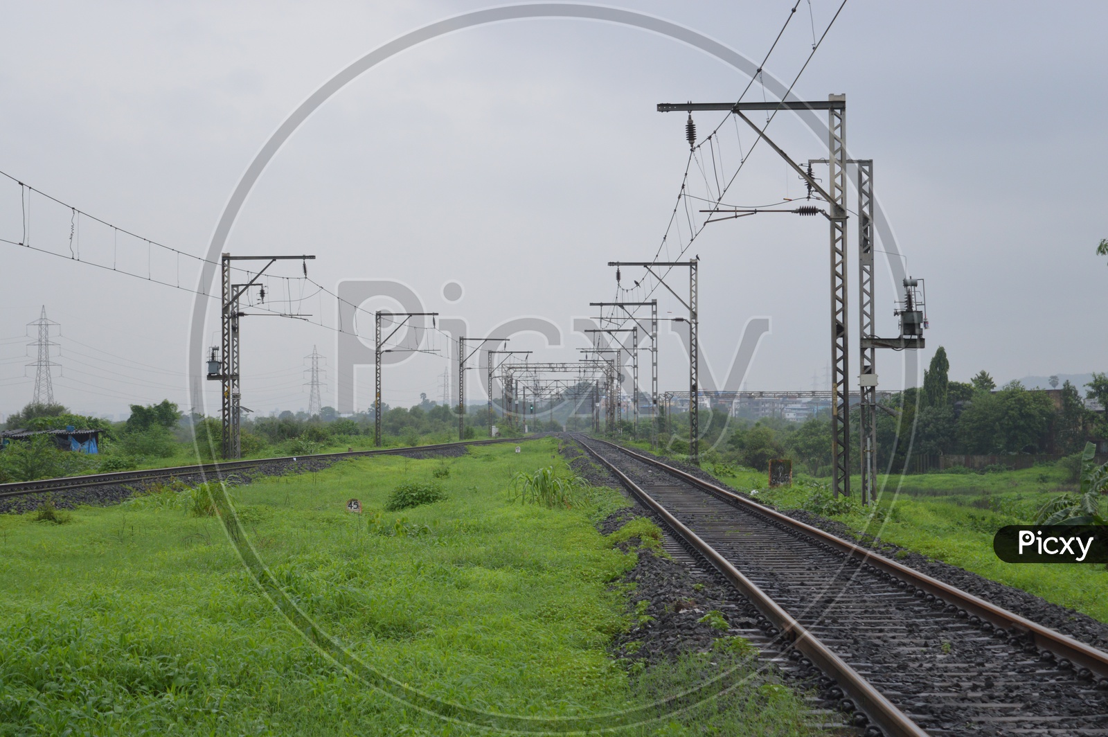 railway track with electricity lines