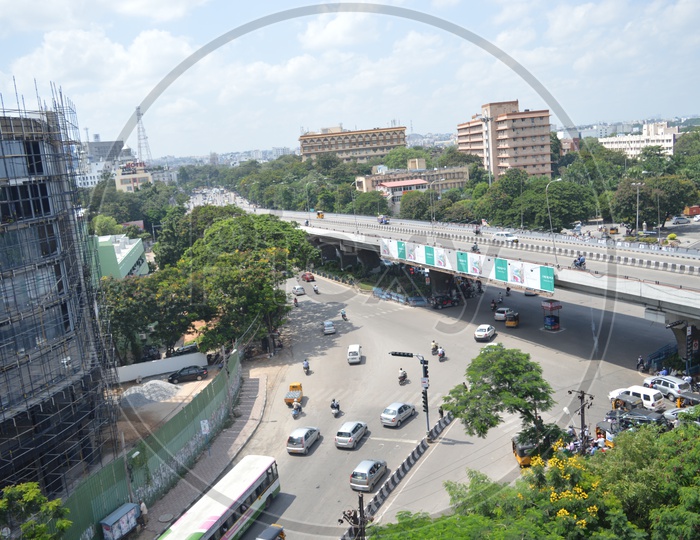 Top view of roads with traffic at Secretariat Road