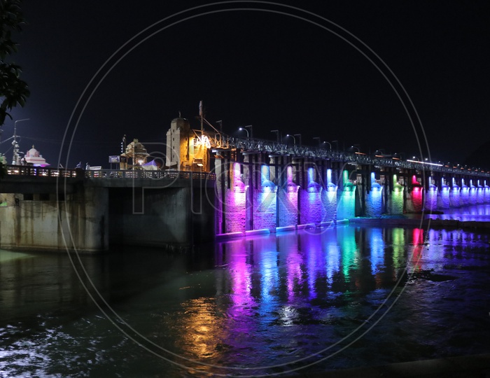prakasham barrage Decorated with colourful lights