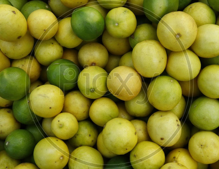 Lemons In a Vendor Stall Closeup Shots