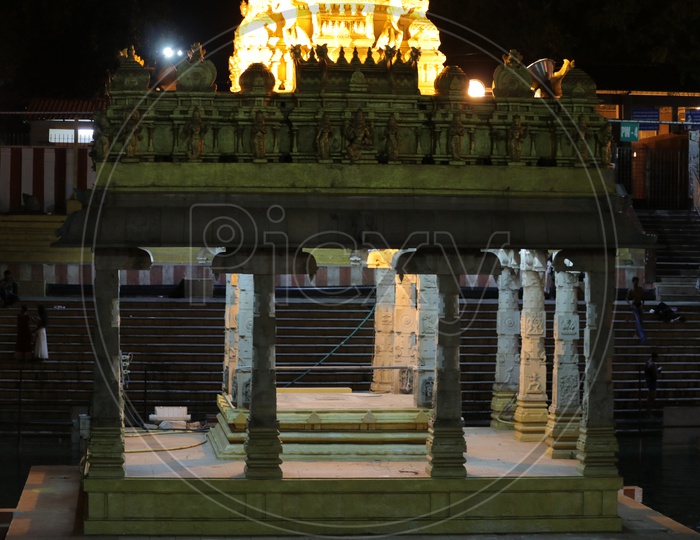 Interior of a temple during night