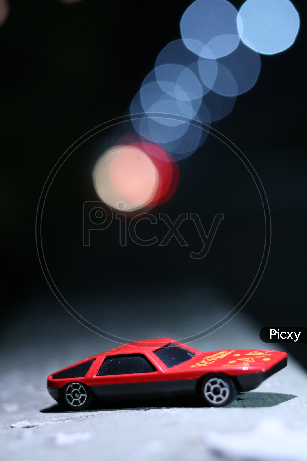 Car toy Closeup Shot With Led Light bokeh Effect