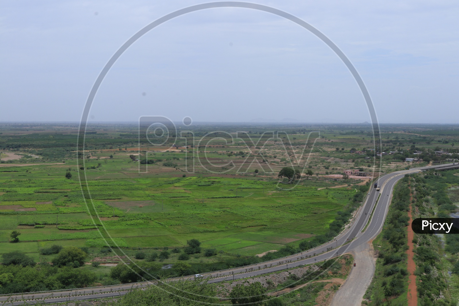Aerial view of agriculture fields in Vijayawada With highway