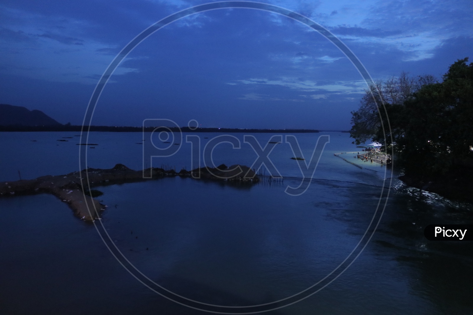 Image of Krishna river view over the Prakasam Barrage in the night with ...