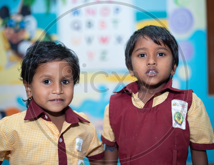Two young girls in an Anganwadi centre