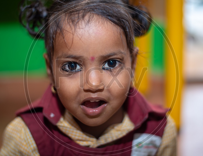 Portrait of a young girl in an Anganwadi center