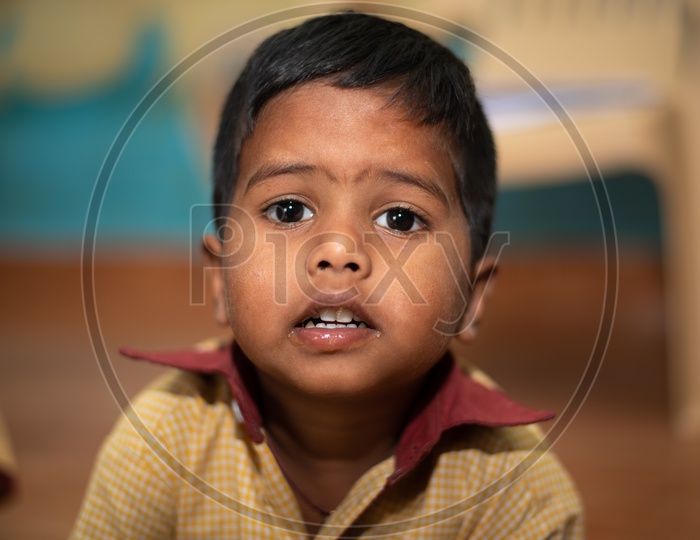Portrait of a young boy in an Anganwadi center