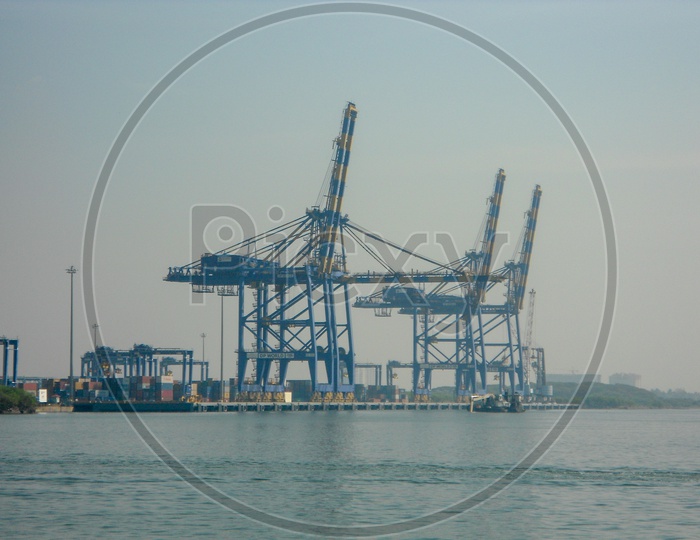 Cranes For Unloading Cargo From Ships At Kochi Port