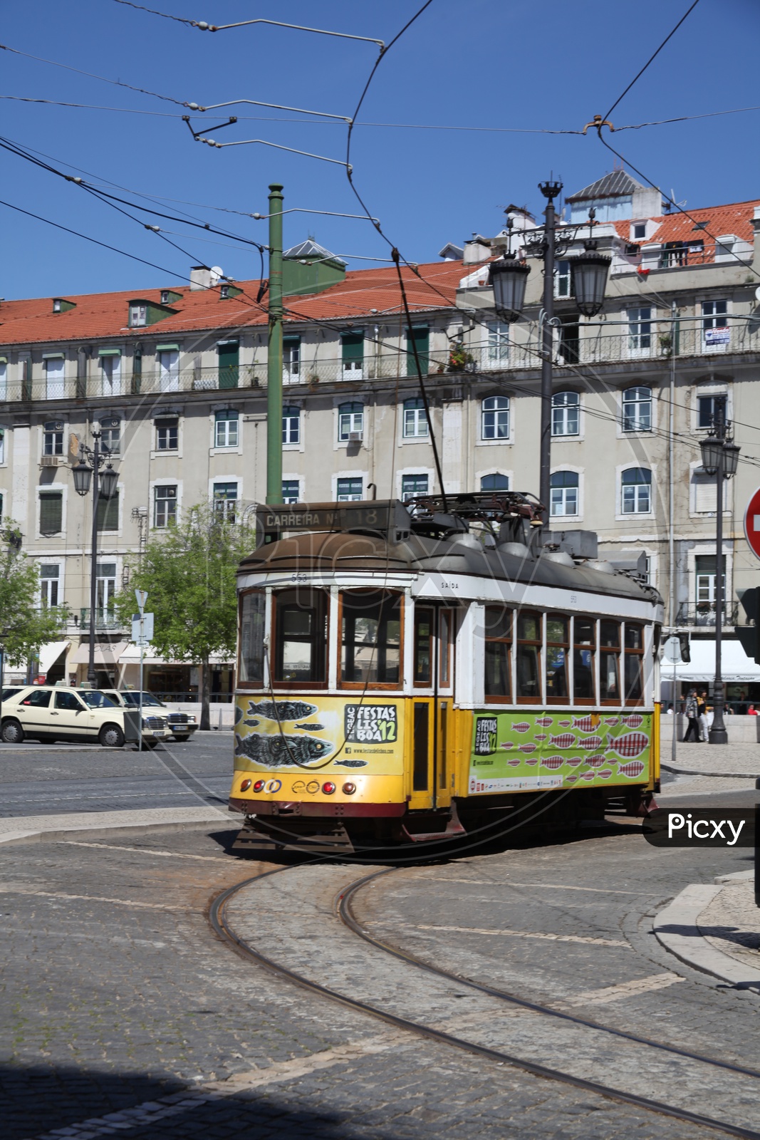 Electric Tram on the road in Lisbon