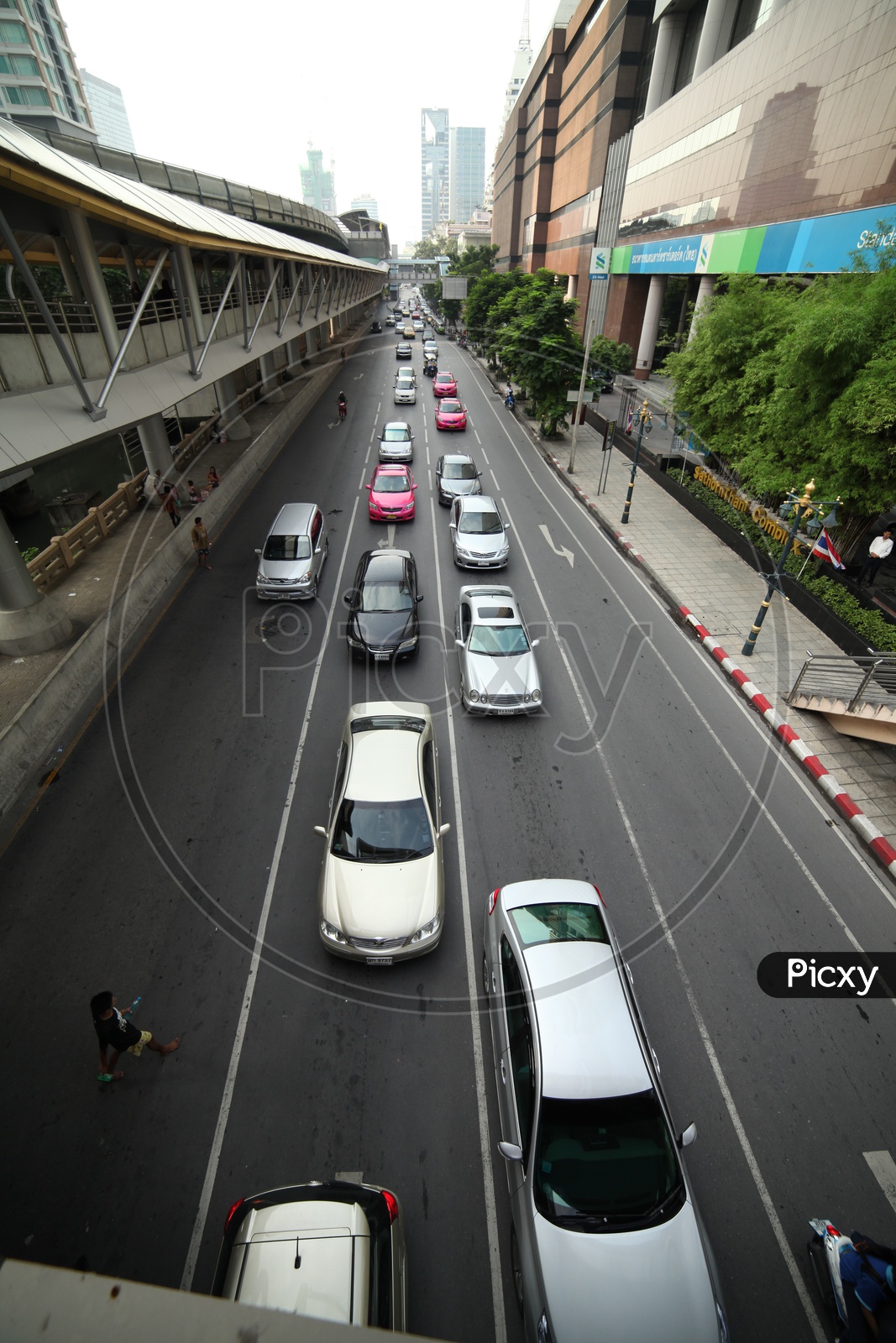 Vehicles moving in lanes of a road