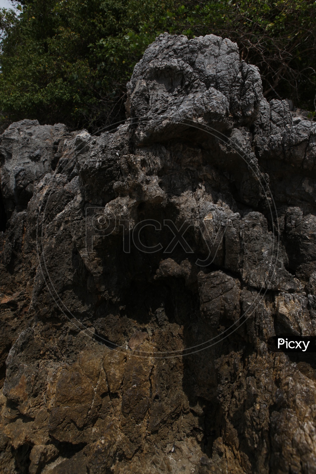 Close shot of Large black rocks