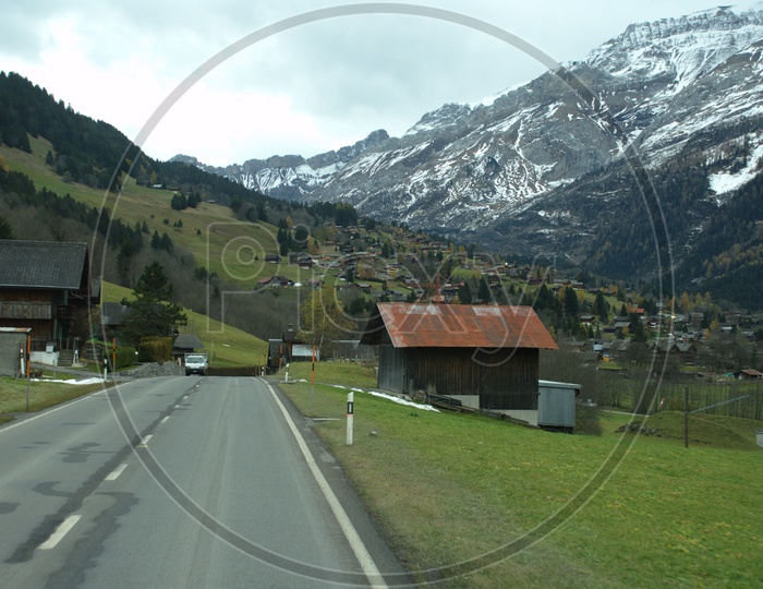 View of Controlled Access Highway through the Swiss Alps