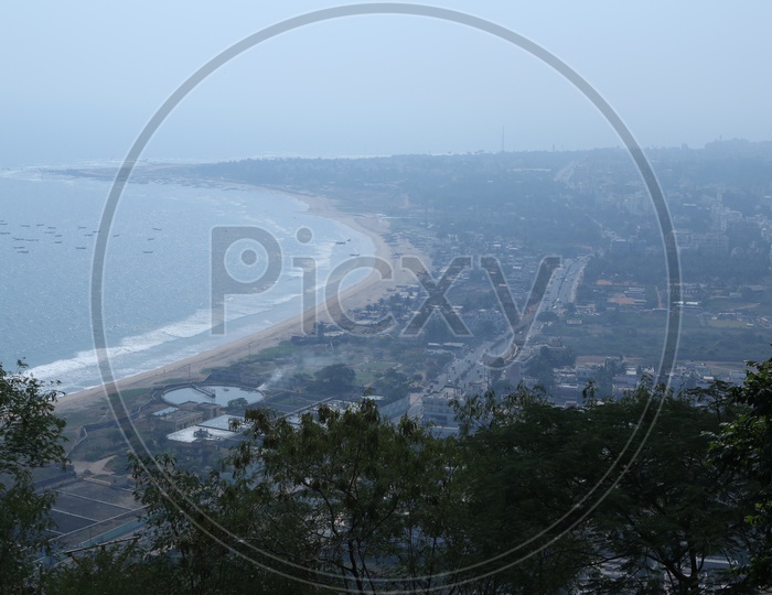 Beach and city Scape view from a hill top