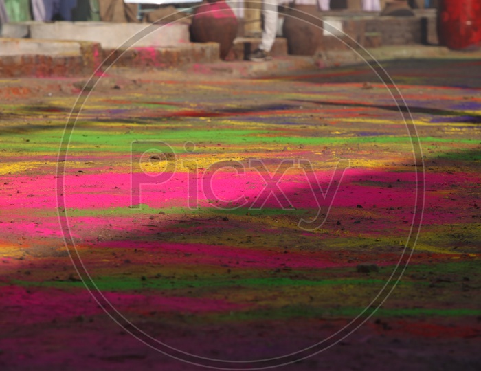 Mixed colors on the ground. Holi.