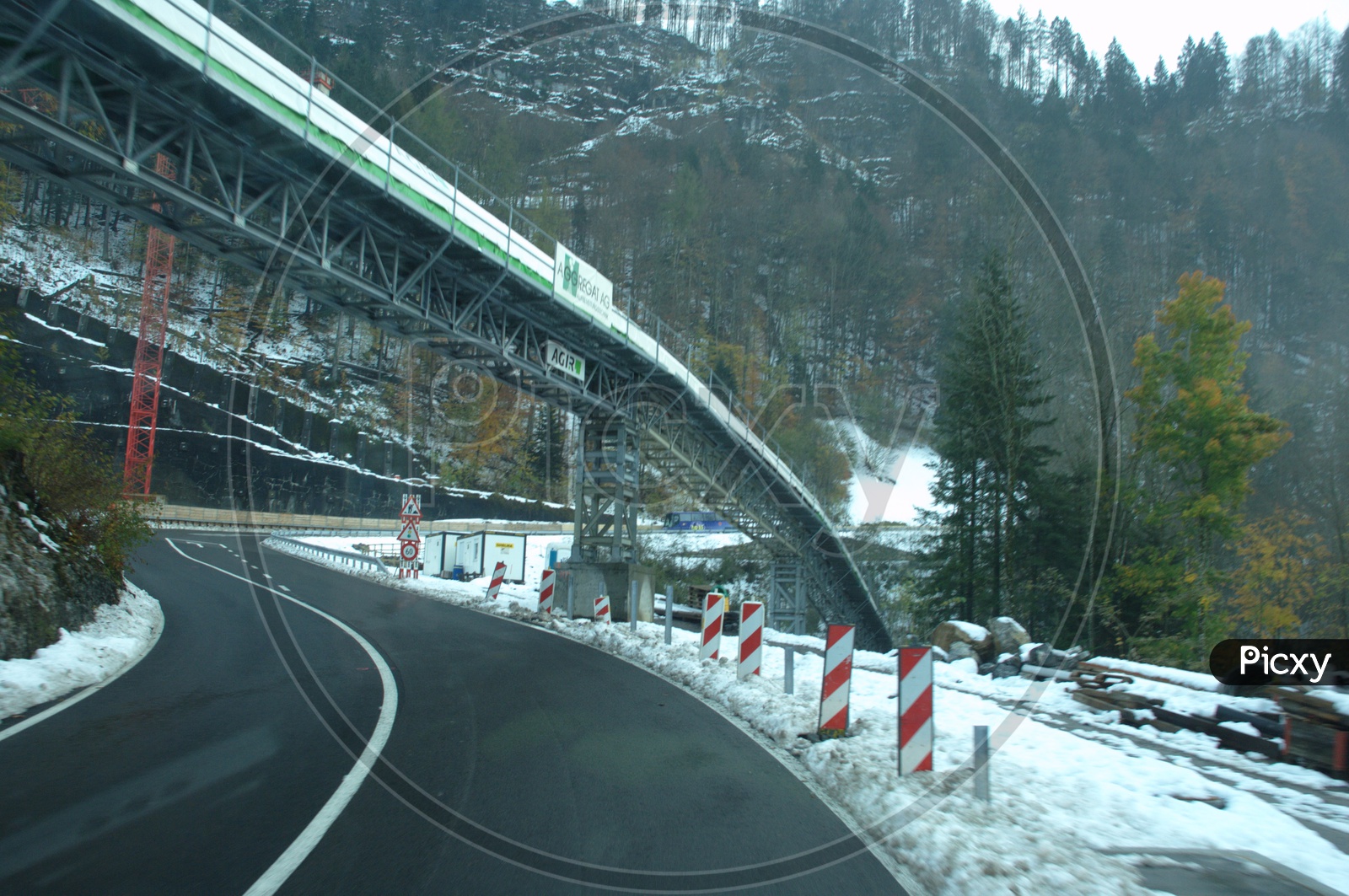 View of road curve through the Alpines
