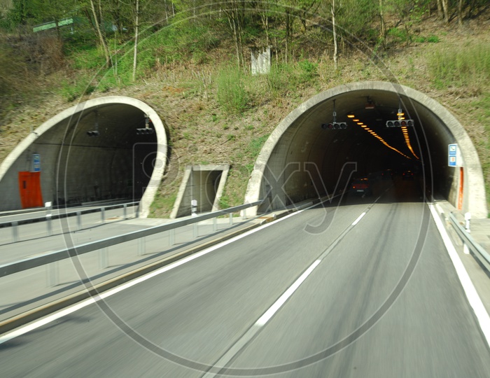 entrance and exit of a tunnel