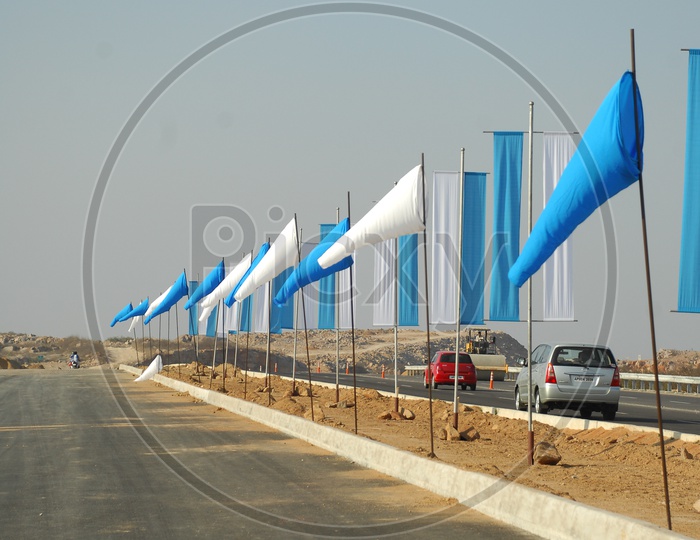 Flags alongside the road