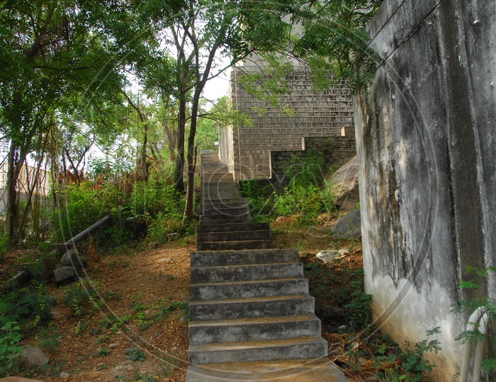 Stairway alongside the building