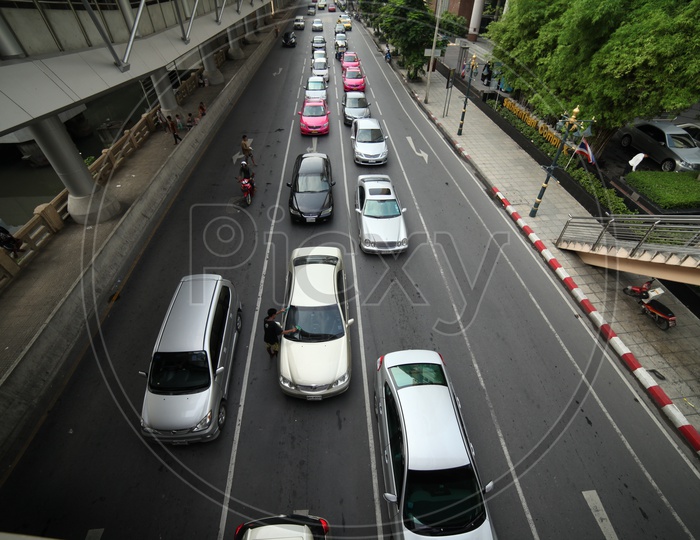 Vehicles moving in the lanes