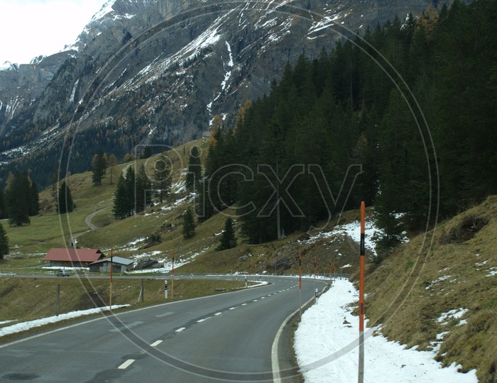 Roadways of Switzerland with beautiful mountains