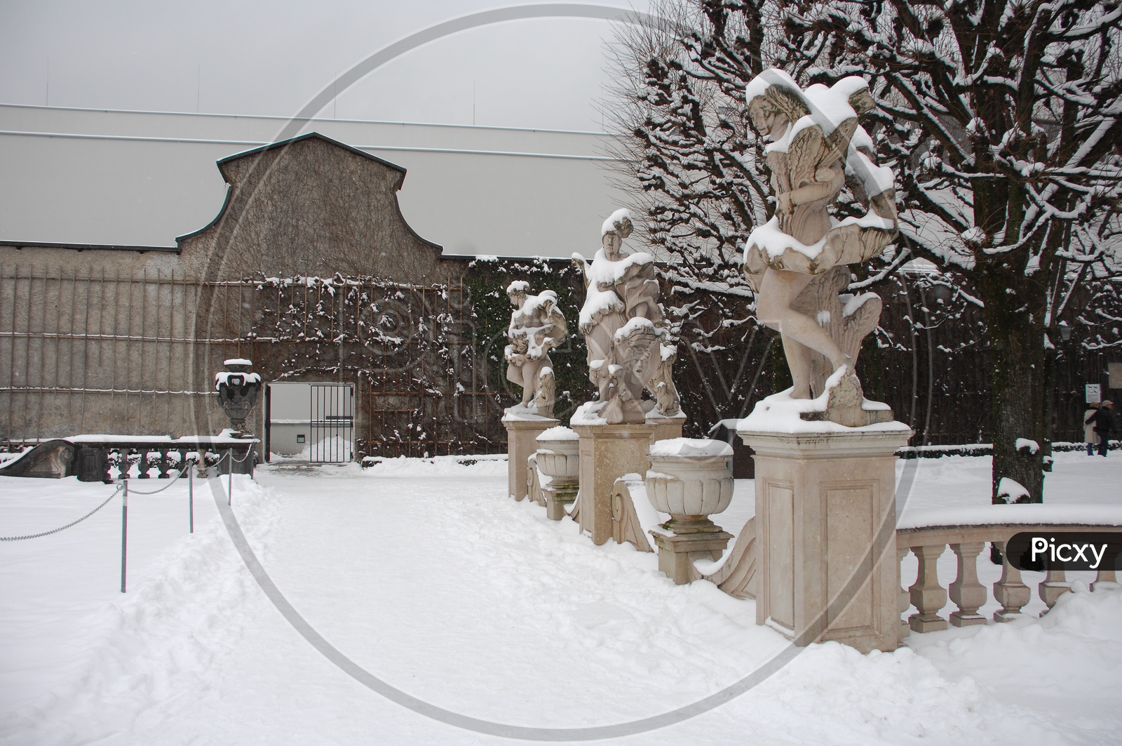 Statues covered with snow