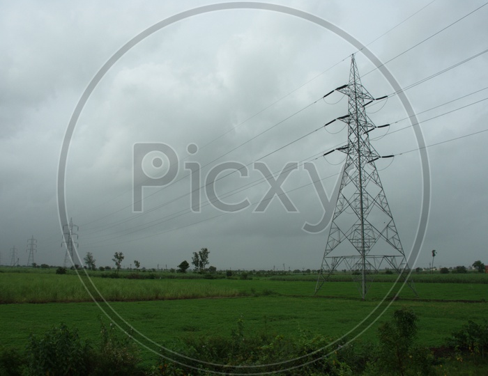 Over head power transmission lines in the field