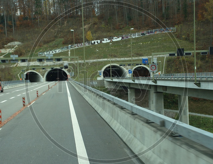 View of Controlled Access Highway through the tunnels