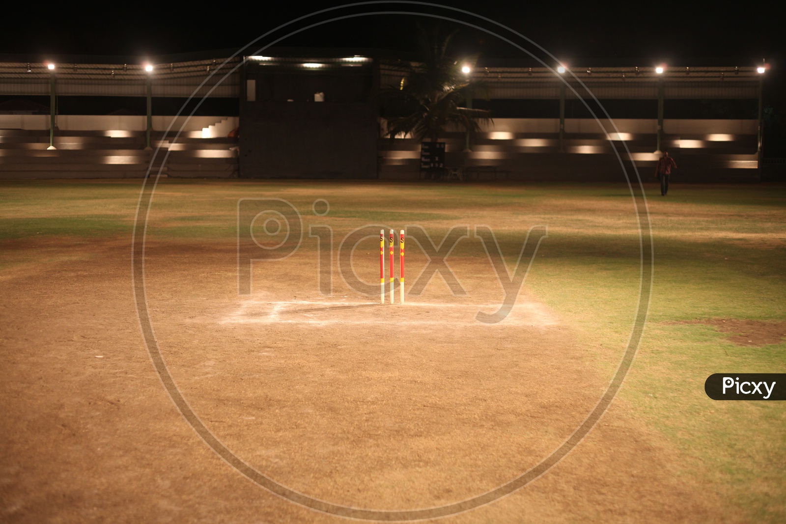 Empty cricket ground during night