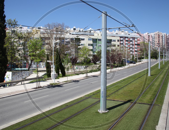 Roads and tram tracks in Lisbon