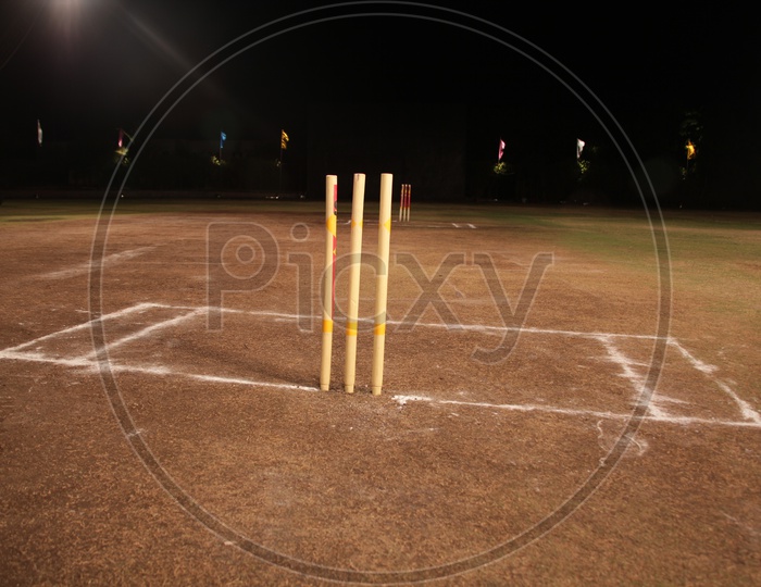 Wickets in empty cricket ground