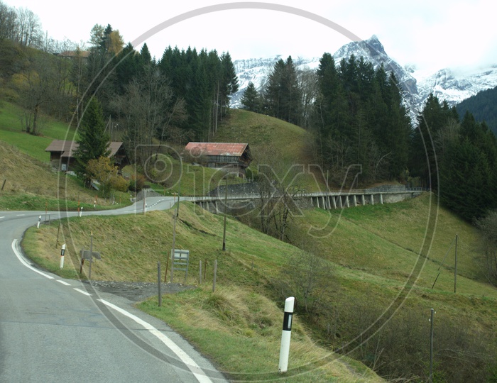 View of Controlled Access Highway through the Swiss Alps