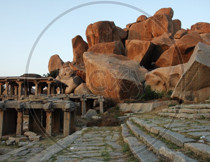 Massive Granite Boulders alongside the Stone pillar temple