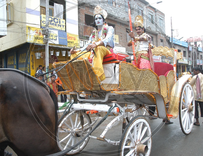 Indian Fictional Character Krishna And Arjuna on a Chariot