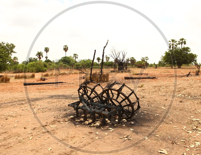 Burnt Agricultural plough in a barren land
