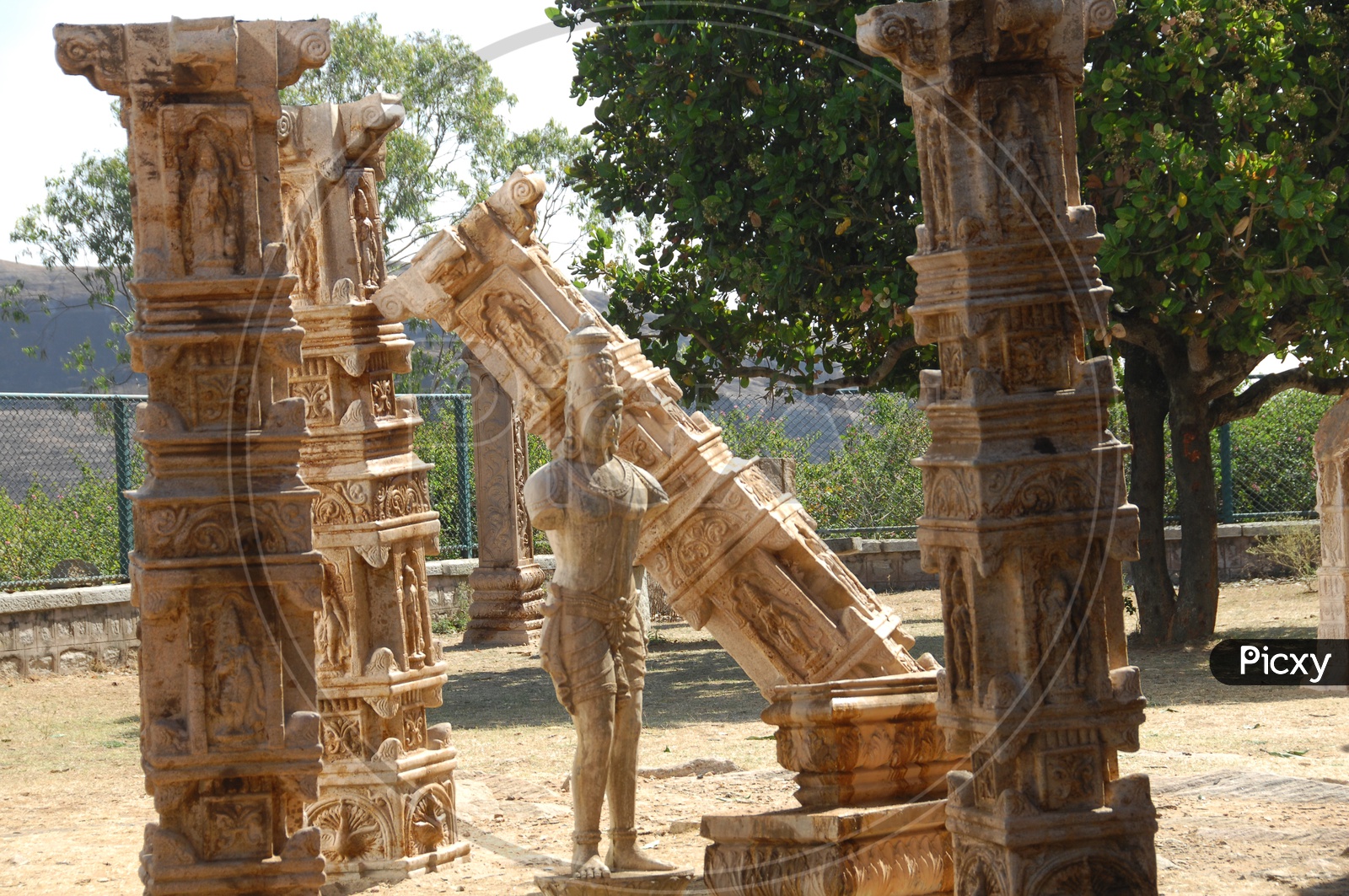 Ancient Temple Stone Carved Pillars